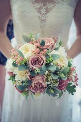 Dusty Pink and Blush Artificial Bridal Bouquet – Ivory Rose Wedding Flowers