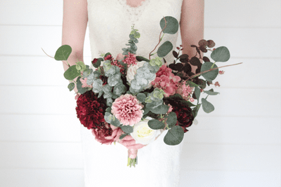 Dusty Pink  Burgundy Artificial Wedding Bouquet