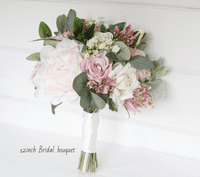 Blush Pink Artificial Bridal Bouquet UK | Dusty Pink & Ivory Faux Rose Wedding Flowers – Ebony Collection