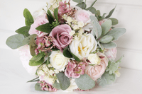 Blush Pink Artificial Bridal Bouquet UK | Dusty Pink & Ivory Faux Rose Wedding Flowers – Ebony Collection