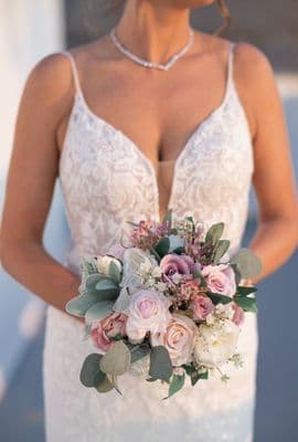 Ebony Blush Pink Artificial Bridal Bouquet – Dusty Pink & Ivory Faux Rose Wedding Flowers