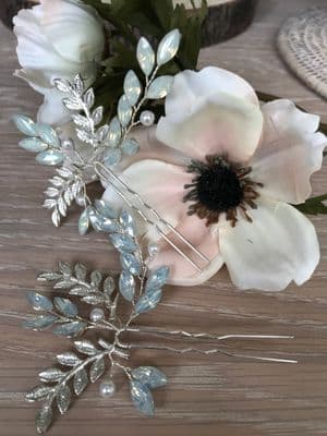 Effie silver opal 2pcs hair pin set