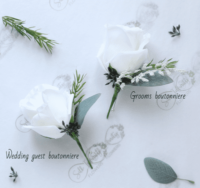 Elaina Real Touch  Ivory Rose Boutonniere - Artificial Ivory Rose Wedding Buttonhole