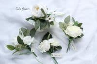 Eva-Luria Artificial White and Ivory Bridal Bouquet – Sage Green Wedding Flowers for Summer