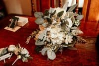 Eva-Luria Artificial White and Ivory Bridal Bouquet – Sage Green Wedding Flowers for Summer