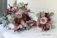 Faux Blush & Burgundy Artificial Bridal Bouquet – Burgundy Blush Wedding Flowers – Silk Burgundy Wed