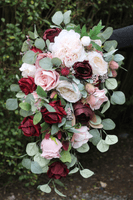 Faux Blush & Burgundy Artificial Bridal Bouquet – Burgundy Blush Wedding Flowers – Silk Burgundy Wed