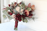 Faux Blush & Burgundy Artificial Bridal Bouquet – Burgundy Blush Wedding Flowers – Silk Burgundy Wed