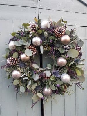 Fresh Spruce Christmas Wreath In Grey, Blue and Purple