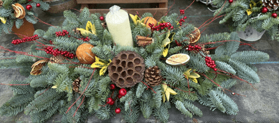 Fresh Traditional Christmas Table Centrepiece - Christmas Arrangement - Festive Table Decor