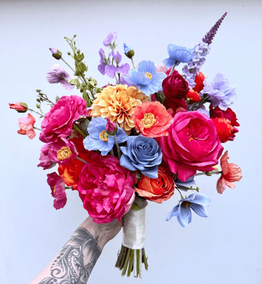 Hot Pink  Artificial Wedding Bouquet UK | Vibrant Bridal Flowers