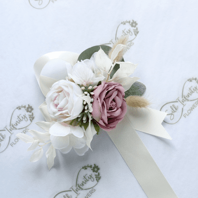 Indigo Artificial Mauve Rose Wrist Corsage - Blush Wedding Corsage - Prom Corsage
