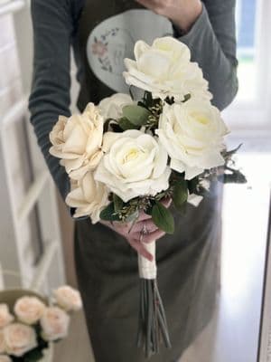 Ivory rose eucalyptus long stem wedding bouquet - Champagne nude rose bridal bouquet - Rose bouquet