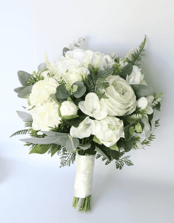 White & Ivory Artificial Wedding Bouquet | Real Touch Silk Bridal Flowers UK