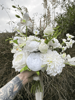 Ivory  White Artificial  Bridal Flowers –Real Touch Roses Bouquet- Orchid Bridal Bouquet