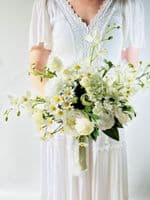 Ivory  White Artificial  Bridal Flowers –Real Touch Roses Bouquet- Orchid Bridal Bouquet