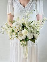 Ivory  White Artificial  Bridal Flowers –Real Touch Roses Bouquet- Orchid Bridal Bouquet