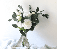 Katelyn White Rose Artificial Bridal Bouquet – Eucalyptus & Faux White Wedding Flowers