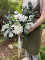 Katelyn White Rose Artificial Bridal Bouquet – Eucalyptus & Faux White Wedding Flowers