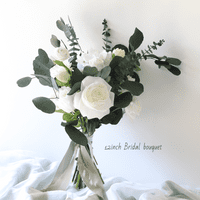 Katelyn White Rose Artificial Bridal Bouquet – Eucalyptus & Faux White Wedding Flowers