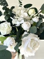 Katelyn White Rose Artificial Bridal Bouquet – Eucalyptus & Faux White Wedding Flowers