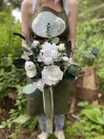 Katelyn White Rose Artificial Bridal Bouquet – Eucalyptus & Faux White Wedding Flowers