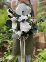Katelyn White Rose Artificial Bridal Bouquet – Eucalyptus & Faux White Wedding Flowers