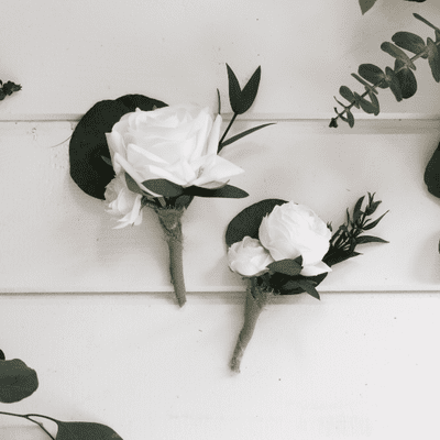 Katelyn White Rose Buttonhole - Dried Eucalyptus Rose Boutonniere - Ranunuclus Wedding Buttonhole