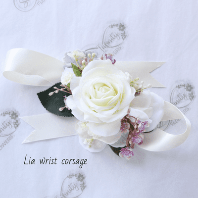 Lia Ivory Rose Wrist Corsage - Mauve Rose Wrist Corsage -  Rose Prom Corsage