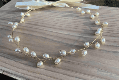 Lilly Gold Pearl Wedding Hair Vine
