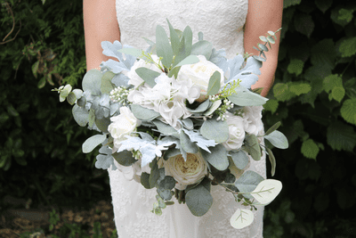 Luna White & Sage Green Artificial Bridal Bouquet – Ivory & Greenery Silk Wedding Flowers