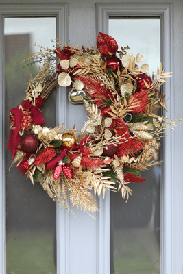 Luxurious Artificial Red Gold Christmas Door Wreath - Red Gold Christmas Wreath