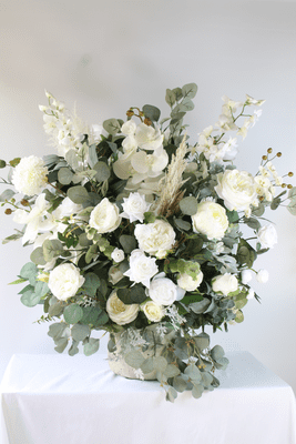 Luxury Artificial Faux White, Ivory Flower Arrangement in Ceramic Pot - Ceremony Wedding Flowers