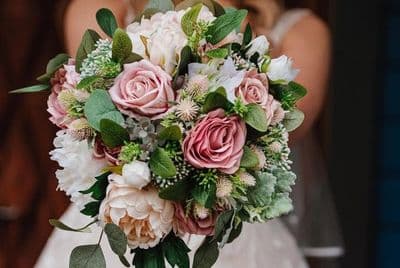 Melia Blush Pink Artificial Wedding Bouquet – Dusty Pink & Ivory Silk Flowers for Brides