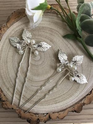 Paris Silver Leaf Pearl Hair Pin