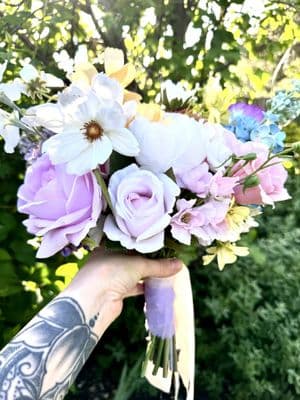 Pastel Real Touch Artificial Bridal Bouquet – Faux Pink, Blue, Peach & Lavender Wedding Flowers