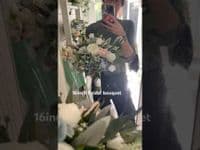 Peach and Dusty Blue Artificial Bridal Bouquet – Florence Wedding Flowers