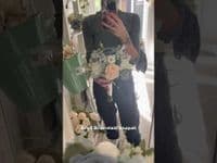 Peach and Dusty Blue Artificial Bridal Bouquet – Florence Wedding Flowers