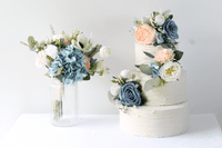 Peach and Dusty Blue Artificial Bridal Bouquet – Florence Wedding Flowers