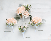 Peach and Dusty Blue Artificial Bridal Bouquet – Florence Wedding Flowers