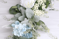 Peach and Dusty Blue Artificial Bridal Bouquet – Florence Wedding Flowers