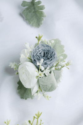 Preserved Dusty Blue Rose Corsage -  White Pearl Wedding Corsage - Child Wedding Corsage