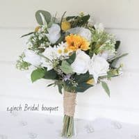 Real Touch Artificial Daisy Wedding Bouquet – Yellow & White Faux Spring Bridal Flowers