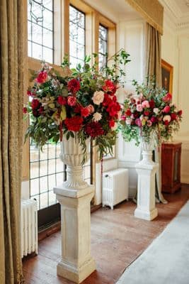 Red, Blush & Pink Faux Wedding Urn Arrangement Hire Surrey