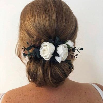 Rose, Eucalyptus Bridal Hair Accessory - Ivory Rose Wedding Hair Comb