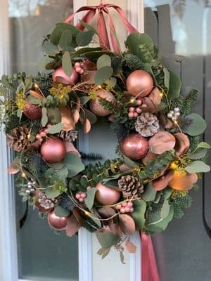 Rose Gold Pink Fresh Christmas Door Wreath - Festive Spruce Wreath