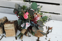 Rustic Artificial Burgundy Blush Bouquet – Winter Wedding Flowers with Dried Eucalyptus