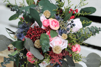 Rustic Artificial Burgundy Blush Bouquet – Winter Wedding Flowers with Dried Eucalyptus