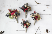 Rustic Burgundy and Cream Rose Bridal Bouquet – Dried Eucalyptus & Thistle Winter Wedding Flowers