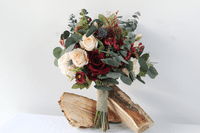 Rustic Burgundy & Cream Artificial Wedding Bouquet | Winter Faux Bridal Flowers UK